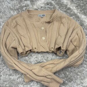 Fashion Nova Tan Cable Knit Cropped Cardigan